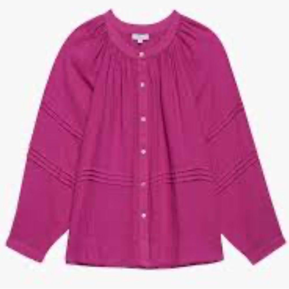 Rails Frances Linen Blend Button-U p Women's Pink Button-Up Top Medium - Picture 3 of 7